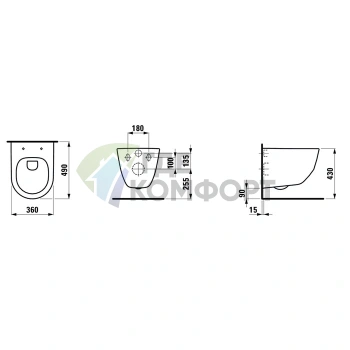 Подвесной унитаз LAUFEN Pro Rimless с технологией глубокого смыва, белый (LLC) (8.2096.5.400.000.1) - фото 2