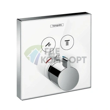 Термостат для душа Hansgrohe ShowerSelect: белый/хром, стеклянная панель, 2 источника (15738400) - фото 1