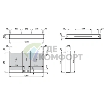 Зеркальный шкаф LAUFEN FRAME 25 1200 мм с LED-подсветкой, розетками и сенсорным выключателем (4.0885.4.900.144.1) - фото 2