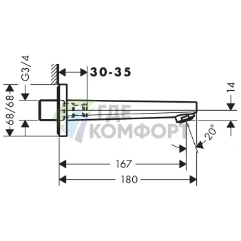 Настенный излив для ванны Hansgrohe Metropol 167 мм, хром (32542000) - фото 2