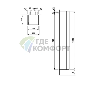 Подвесной шкаф INO от Laufen 360x305x1800 мм с одной дверцей, белый матовый (4.2545.1.030.170.1) - фото 2