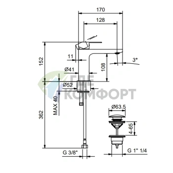 Смеситель для раковины Fantini MYO на одно отверстие в хромированном исполнении (61 02 V604F) - фото 2