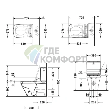 Бачок унитаза Duravit DuraStyle с двойным смывом 6/3 л, белый, универсальное подключение (935000005) - фото 2