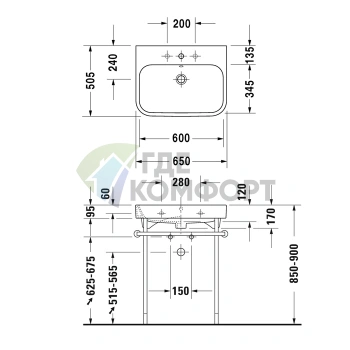 Раковина Duravit Happy D2 для мебели 650x505 мм, белая, с переливом и заглушкой хром (2318650028) - фото 2