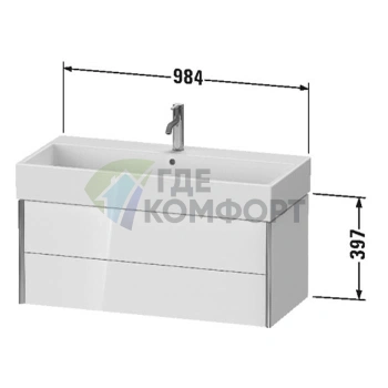 Подвесная тумба Duravit XViu с двумя ящиками, белый глянцевый/champagne matt (XV43370B122) - фото 2
