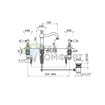 Смеситель для раковины Nicolazzi Petit Mont Blanc на 3 отверстия с высоким изливом 165 мм в хроме (1409CR78) - фото 2