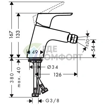 Смеситель для биде Hansgrohe Focus с донным клапаном Push-Open, хром (31922000) - фото 2