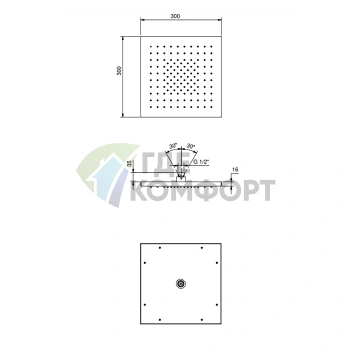 Верхний душ Fantini Mint MINT: многофункциональная панель 30x30 см, матовая натуральная сталь (79 93 K053) - фото 2