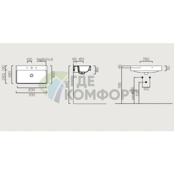Подвесная раковина GSI Sand 70x40 см белая с переливом и отверстием под смеситель - фото 2