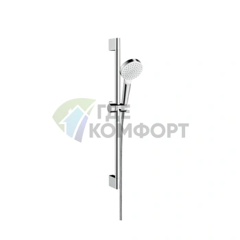 Душевой набор HG Crometta Vario Unica: штанга 650 мм, ручной душ с функцией Rain и EcoSmart, цвет белый/хром (26535400) - фото 1