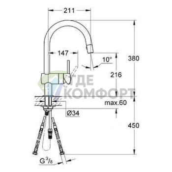 Смеситель Grohe Minta для кухни с выдвижной лейкой и однорычажным управлением - фото 3