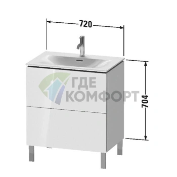 Тумба напольная Duravit L-Cube 234473 под раковину с 2 ящиками, 704x720x481 мм, цвет White High Gloss (LC659602222) - фото 2