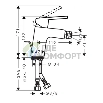Смеситель для биде Hansgrohe Logis Loop, 70 мм, хром (71250000) - фото 2