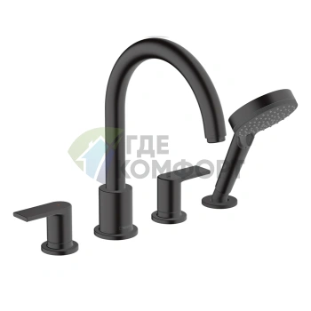 Смеситель Hansgrohe Vernis Blend для борта ванны с ручным душем, матовый черный (71456670) - фото 1