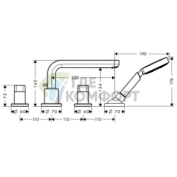 Смеситель для ванны Hansgrohe Metris S с ручным душем, хром (31447000) - фото 2
