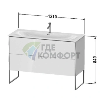 Тумба напольная Duravit XSquare под раковину с двумя ящиками, цвет White High Gloss (XS452602222) - фото 2