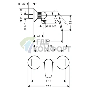 Смеситель для душа Hansgrohe Focus настенный хром (31960000) - фото 2