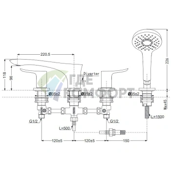 Смеситель для ванны TOTO NC с ручным душем Comfort Wave (TBG01202R) - фото 2