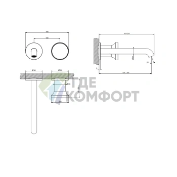 GESSI Origini Встраиваемый смеситель для раковины с изливом и отдельной вставкой, хром (66088#031) - фото 2