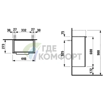 Тумба под раковину Laufen Kartell 815334, 445×275×615 мм, серая матовая (4.0751.2.033.634.1) - фото 2