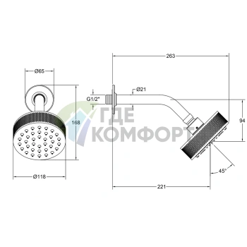 Настенная шарнирная душевая головка GESSI INCISO 1/2, 200 мм (цвет finox) (58189#149) - фото 2