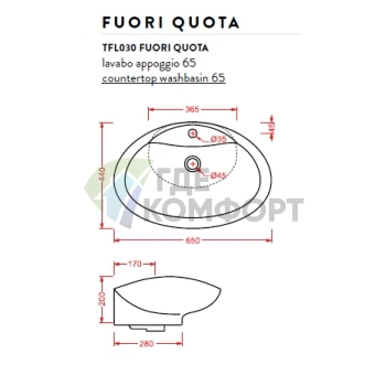 Раковина Artceram WASHBASINS FUORI QUOTA встраиваемая 65х44 см с 1 отв под смесительитель цвет белый - фото 2