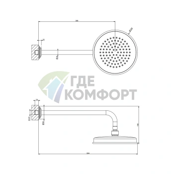 Верхний душ GESSI VENTI20 200 мм с настенным держателем 389 мм в цвете Brass PVD (65148#710) - фото 2