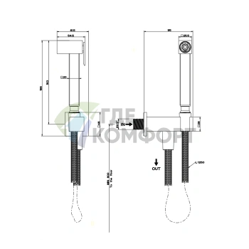 Гигиенический душ GESSI RETTANGOLO с держателем, подводом воды и шлангом в цвете хром (20021#031) - фото 2