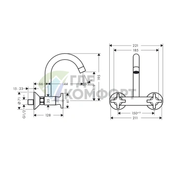 Смеситель для кухни настенный Hansgrohe Logis Classic с поворотным изливом (71286000) - фото 2