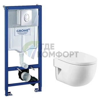 Комплект для скрытого монтажа: инсталляция Grohe Rapid SL 3 в 1, чаша унитаза и крышка-сиденье Roca Meridian с микролифтом