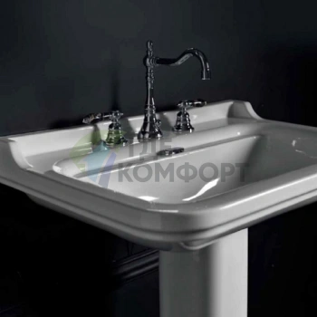 Керамическая раковина Kerasan Waldorf 80х55 см белая с 3 отверстиями под смеситель и хромированными заглушками (4141K1bi/cr*3) - фото 1