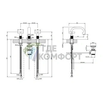 Смеситель GESSI INCOSO для раковины на 3 отверстия, донный клапан, цвет Nero XL (58111#299) - фото 2