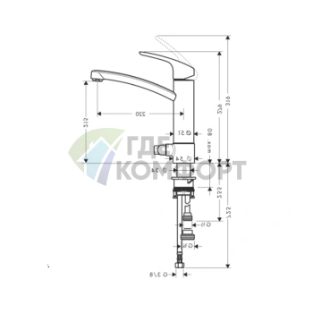 Смеситель для кухни Hansgrohe Focus с поворотным изливом и запорным вентилем (31803000) - фото 2