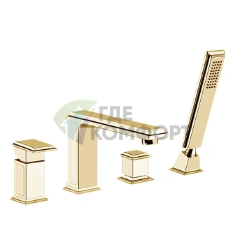 Смеситель для ванны Gessi Eleganza с ручным душем и переключателем в шлифованном золоте (46037#087) - фото 1