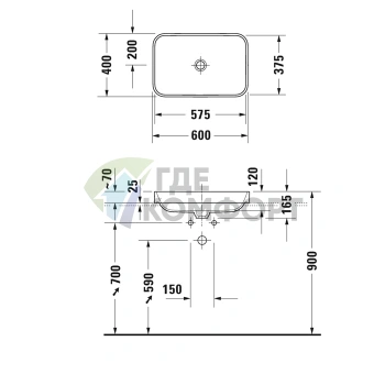 Раковина Duravit Happy D2 Plus 600x400 мм без перелива с выпуском и керамической крышкой WonderGliss цвет Anthracite matt (23596013001) - фото 4