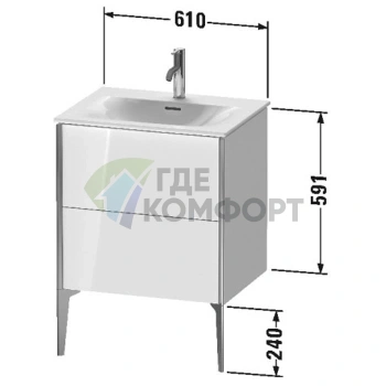 Тумба подвесная Duravit XViu 591x610x480мм для раковины, 2 ящика, цвет walnut dark/черный матовый (XV43000B221) - фото 2