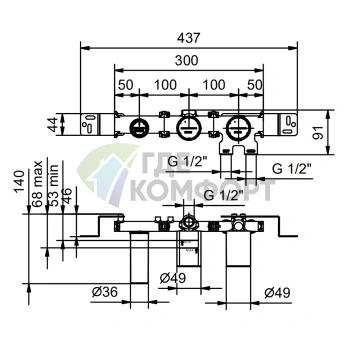 Механизм переключения Fantini для душа 1/2 на 2 выхода (44 00 R084A) - фото 2