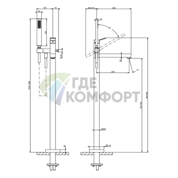 Напольный смеситель для ванны Gessi Rettangolo с ручным душем, цвет Black XL (53129#299) - фото 2