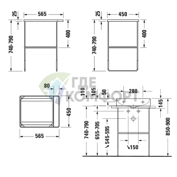 Консоль напольная Duravit DuraSquare металлическая с регулировкой высоты, хром (31151000) - фото 2