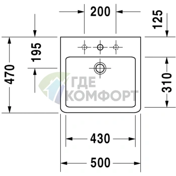 Раковина Duravit Vero для мебели с переливом, 1 отверстие под смеситель, 500x470 мм, черный (454500800) - фото 2