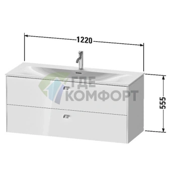 Подвесная тумба Duravit Brioso 234412 с 2 ящиками, 555x1220x479 мм, цвет White High Gloss (BR431402222) - фото 2