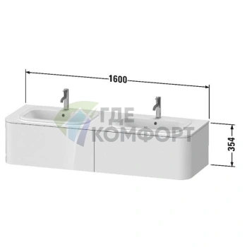 Тумба подвесная Duravit Happy D.2 Plus, 354x1600x550 мм, 2 ящика, цвет Stone Grey Satin Matt (HP4956B9292) - фото 2