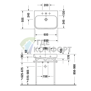 Раковина Duravit Happy D2 накладная белая 650x505 мм без отверстий, с заглушкой и хромированным сифоном (2318650060) - фото 2