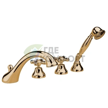 Смеситель для ванны Nicolazzi Nuova Brenta на 4 отверстия с душевой лейкой в цвете Gold Brass (2504GB) - фото 1