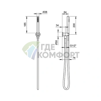Душевой комплект Fantini Fontane Bianche с держателем и ручным душем в цвете Matt Gun Metal (47 P5 8093) - фото 2