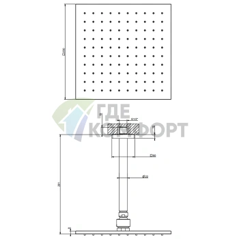 Потолочная душевая головка GESSI Rilievo 250x250 мм, цвет Nero XL (1/2) (59155#299) - фото 2
