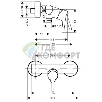 Смеситель для душа Hansgrohe Talis S однорычажный настенный хром (72600000) - фото 2