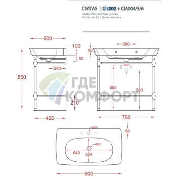 Раковина подвесная Artceram Civitas 90x49.5 см, черный глянец (CIL002 03 00 nero *1) - фото 2