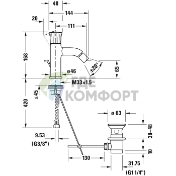 Смеситель для биде Duravit White Tulip: 1 отверстие, донный клапан, хром (WT2400001010) - фото 2