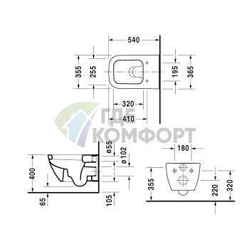 Унитаз подвесной Duravit Happy D.2 с вертикальным смывом и креплением Durafix, белый WonderGliss (22210900001) - фото 2